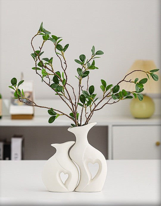 Creative White Ceramic Double Vase for Home Decor