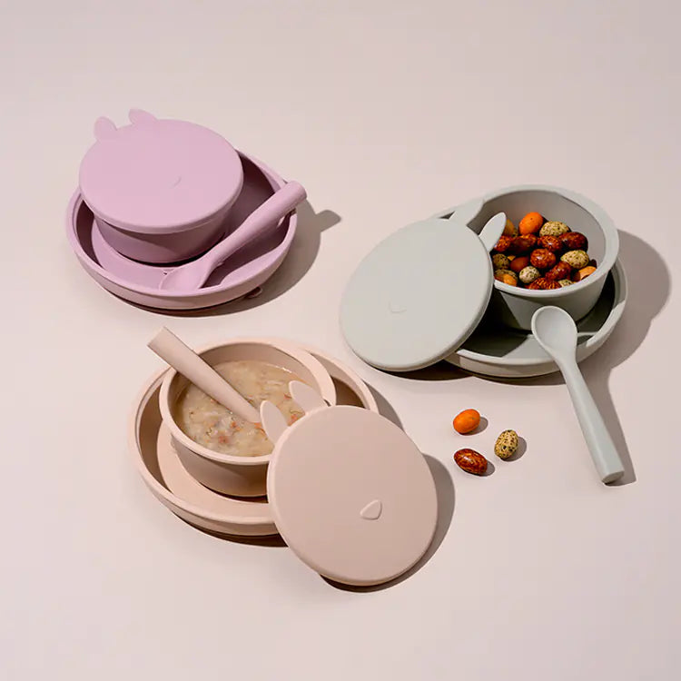 Silicone Baby Dinner Plate & Rabbit Bowl Set – 3-Piece Feeding Set