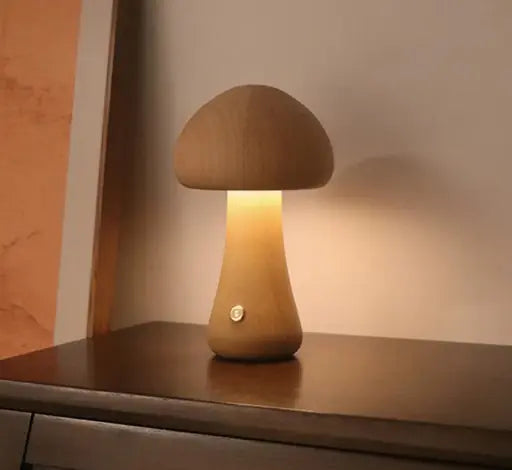 Wooden Mushroom Table Lamp – Cute LED Night Ligh