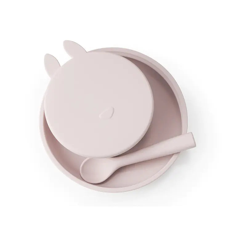 Silicone Baby Dinner Plate & Rabbit Bowl Set – 3-Piece Feeding Set