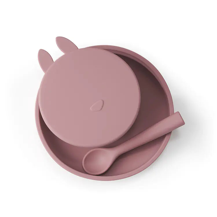 Silicone Baby Dinner Plate & Rabbit Bowl Set – 3-Piece Feeding Set