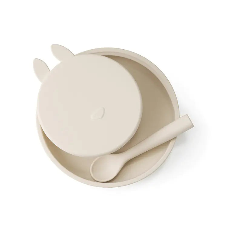 Silicone Baby Dinner Plate & Rabbit Bowl Set – 3-Piece Feeding Set
