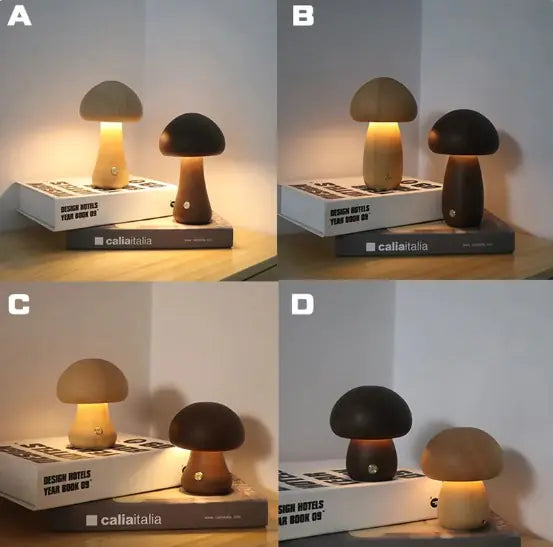 Wooden Mushroom Table Lamp – Cute LED Night Ligh