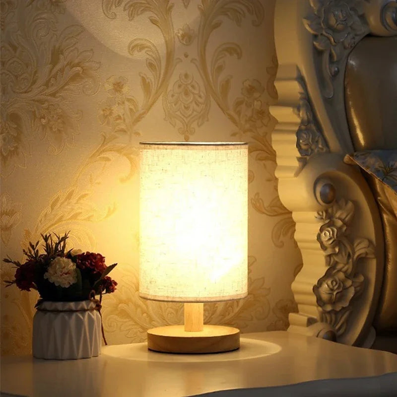 LED Table Lamp – Chinese Style Fabric Shade, Dimmable USB Light