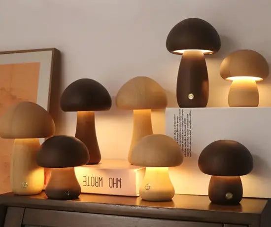 Wooden Mushroom Table Lamp – Cute LED Night Ligh
