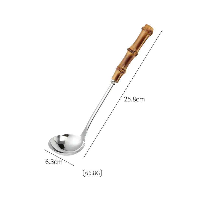 Stainless Steel Kitchen Utensil Set with Bamboo Handles