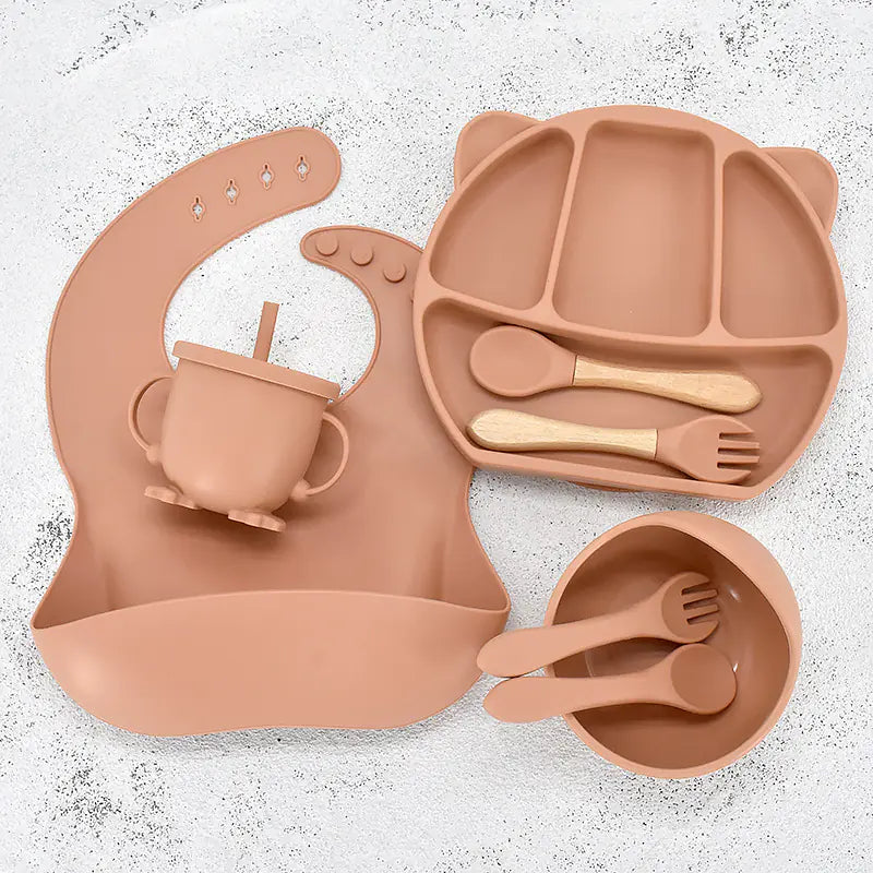 Cartoon Bear Silicone Dinner Plate Set – Baby & Toddler Feeding Set