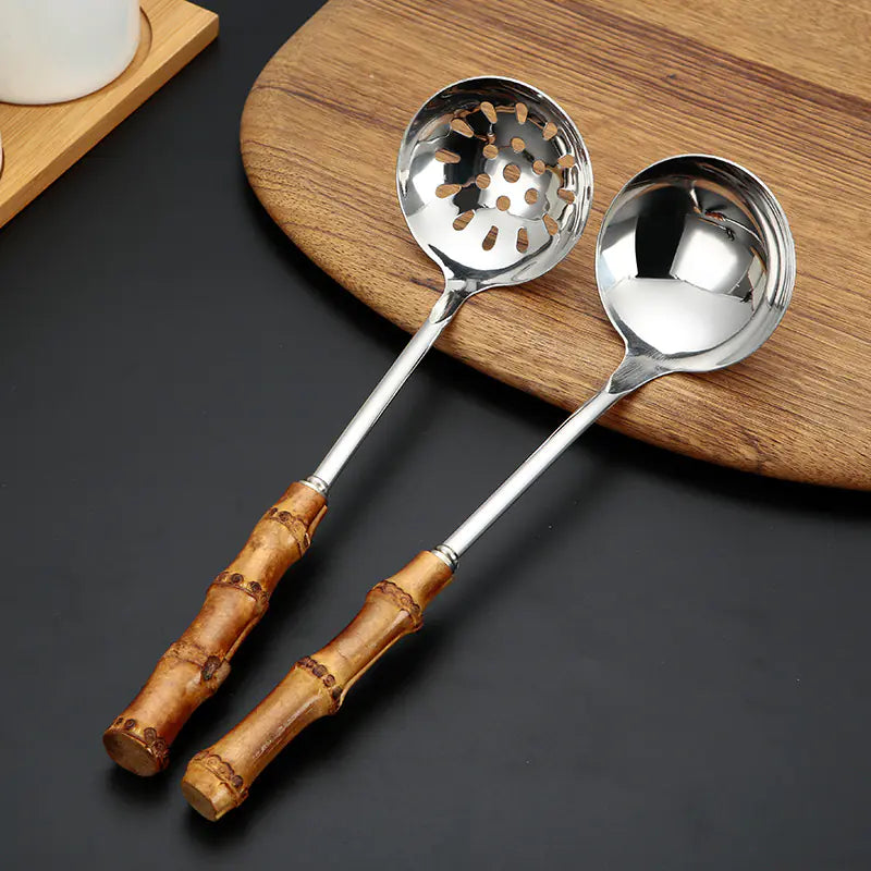 Stainless Steel Kitchen Utensil Set with Bamboo Handles