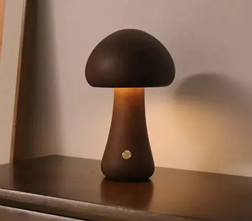 Wooden Mushroom Table Lamp – Cute LED Night Ligh