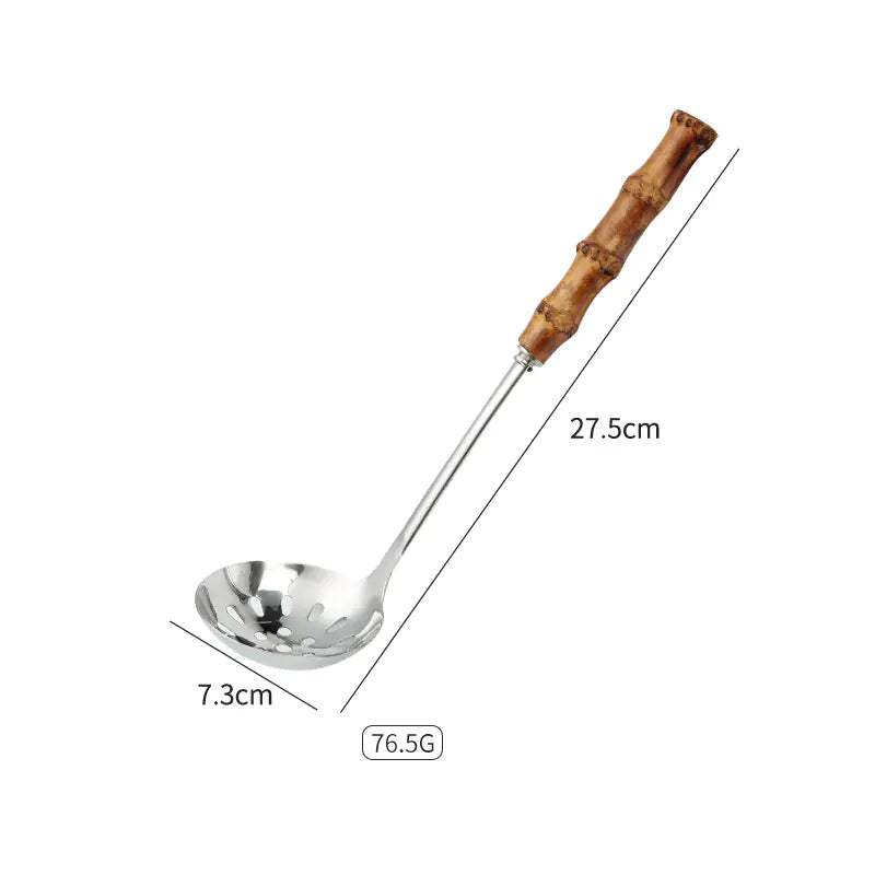 Stainless Steel Kitchen Utensil Set with Bamboo Handles