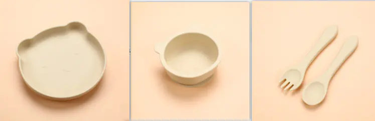 Silicone Baby Dinner Plate & Rabbit Bowl Set – 3-Piece Feeding Set
