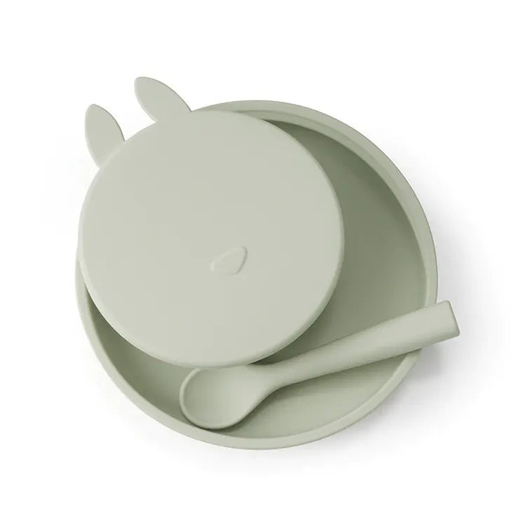 Silicone Baby Dinner Plate & Rabbit Bowl Set – 3-Piece Feeding Set