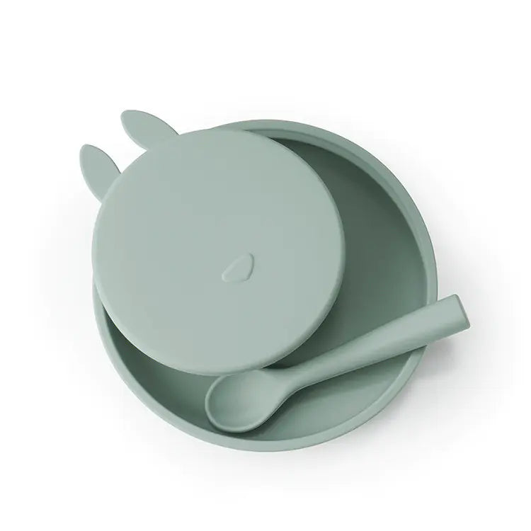 Silicone Baby Dinner Plate & Rabbit Bowl Set – 3-Piece Feeding Set