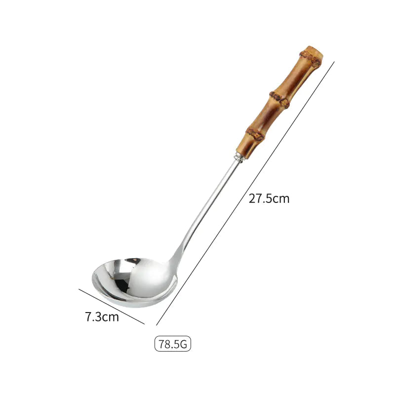 Stainless Steel Kitchen Utensil Set with Bamboo Handles