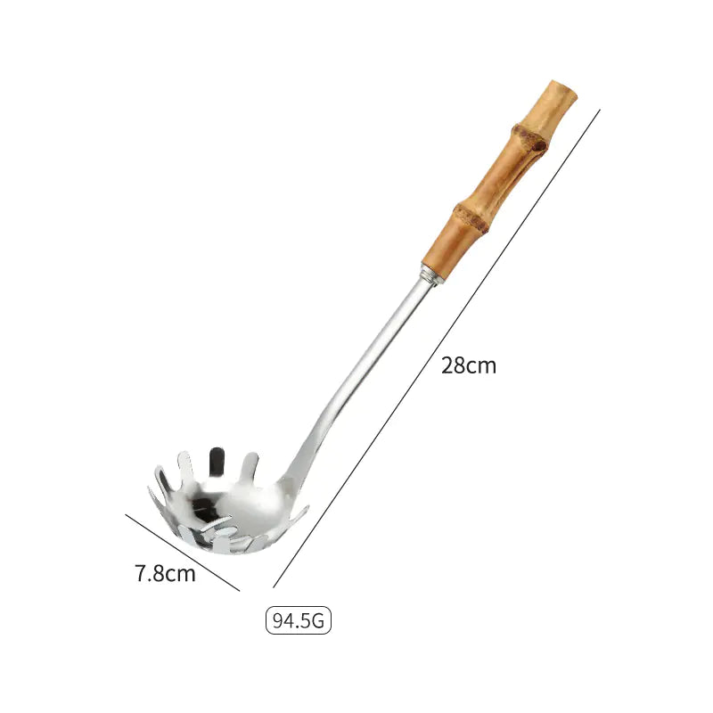 Stainless Steel Kitchen Utensil Set with Bamboo Handles