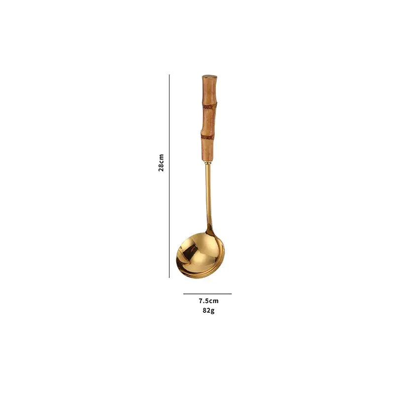 Stainless Steel Kitchen Utensil Set with Bamboo Handles