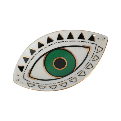 Creative Oval Ceramic Tray with Evil Eye Design