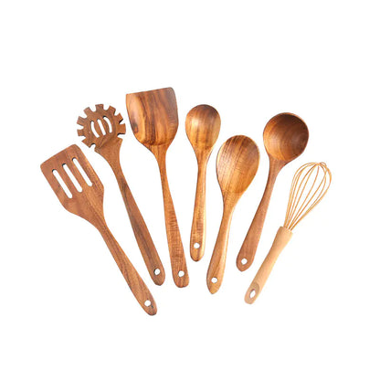 Wholesale 7-Piece Teak Kitchen Utensil Set – Natural Wood Cooking Tools
