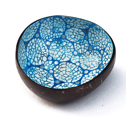ChezMax Natural Coconut Bowl Mother of Pearl Inlaid Shell Bowls Key Bowl for Entryway Table Candy Container Nuts Holder Fruits & Dry Snack Storage Bowl Round Handcrafted Bowl for Home Decoration(Blue)