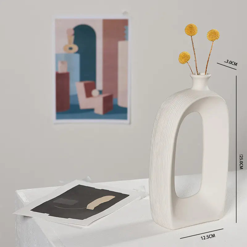 Modern White Ceramic Dried Flower Vase for Home Decor