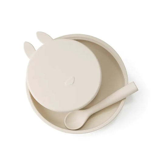 Silicone Baby Dinner Plate & Rabbit Bowl Set – 3-Piece Feeding Set