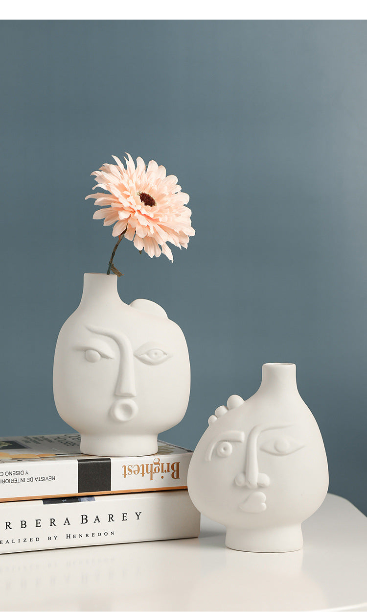 Nordic Style Human Face Creative Ceramic Vase Decor