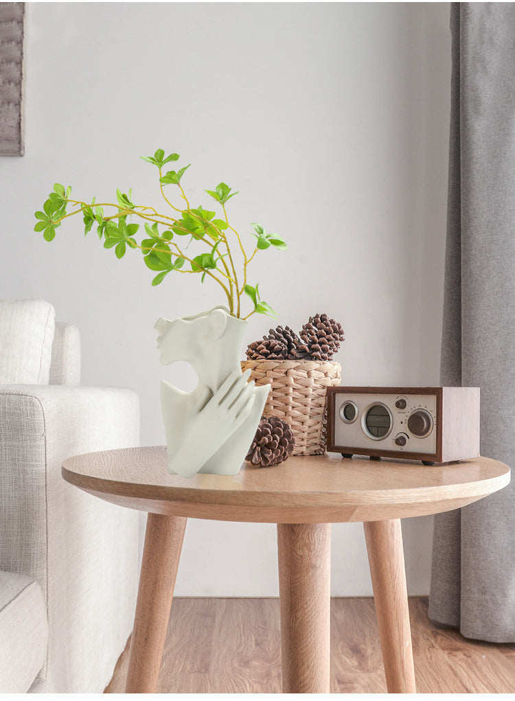 Nordic Style Human Face Creative Ceramic Vase Decor