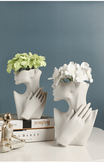 Nordic Style Human Face Creative Ceramic Vase Decor
