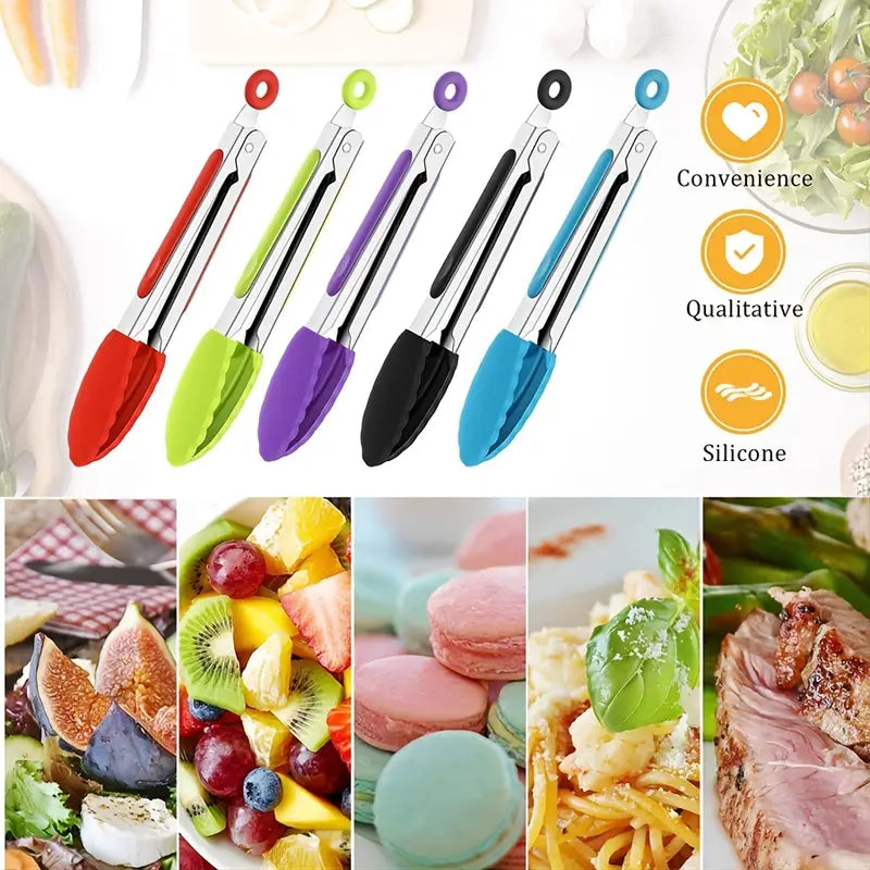 5pcs 7-Inch Silicone Tip Kitchen Tongs