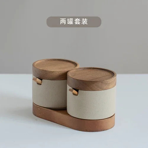 Japanese Ceramic Spice Jar Set – With Lids & Spoons