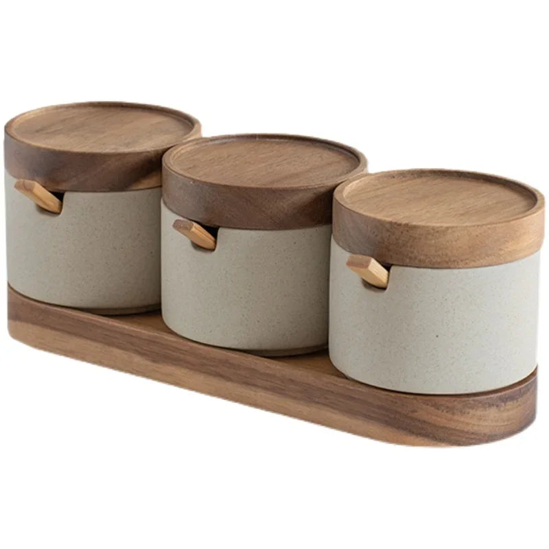 Japanese Ceramic Spice Jar Set – With Lids & Spoons