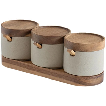 Japanese Ceramic Spice Jar Set – With Lids & Spoons