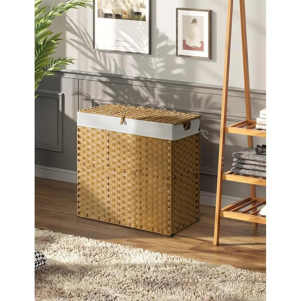 110L Handwoven Rattan Laundry Hamper with Lid