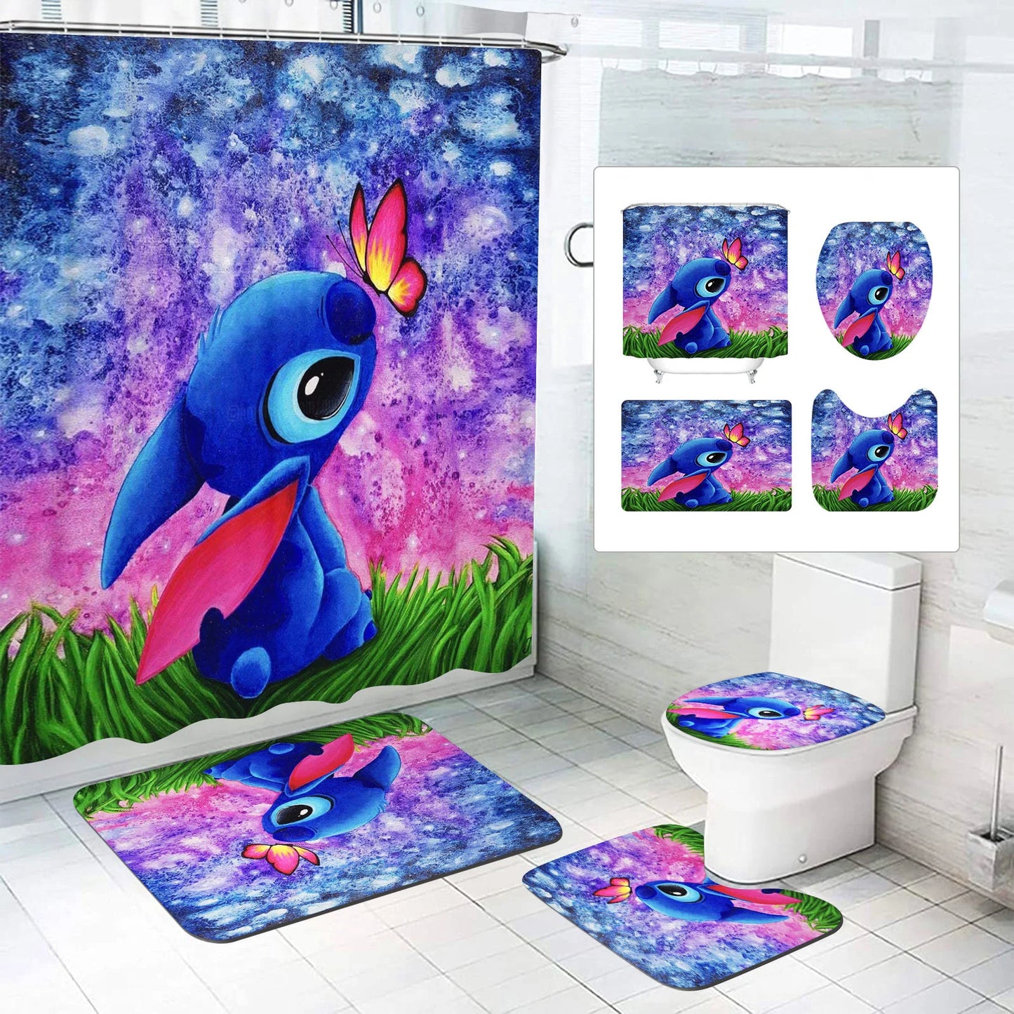 Luxury Stitch Cartoon Bathroom Mat Set – Waterproof & Non-Slip