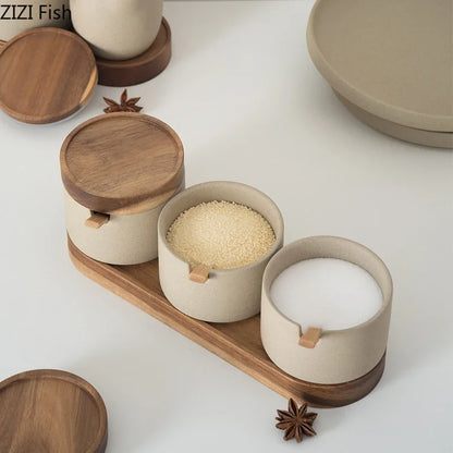 Japanese Ceramic Spice Jar Set – With Lids & Spoons
