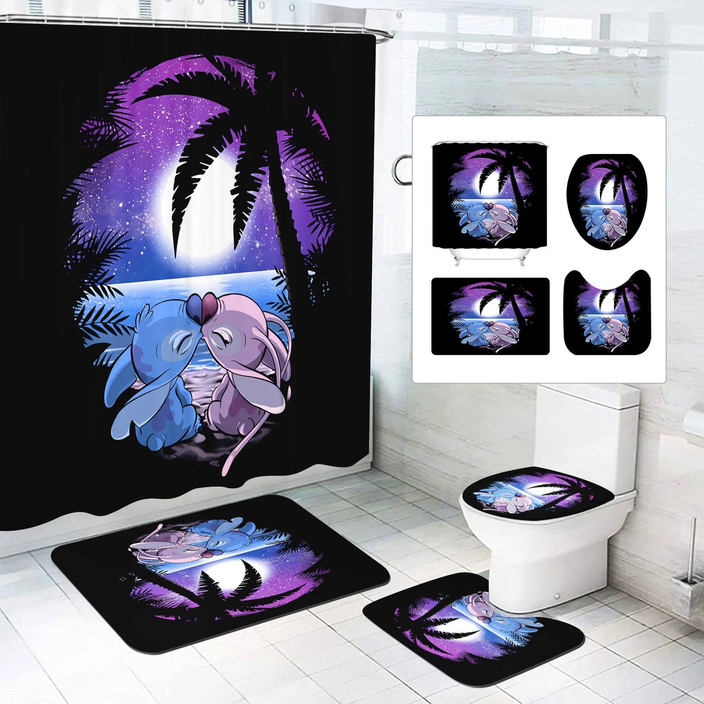 Luxury Stitch Cartoon Bathroom Mat Set – Waterproof & Non-Slip