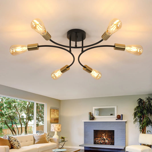 6-Light Black & Gold Sputnik Chandelier