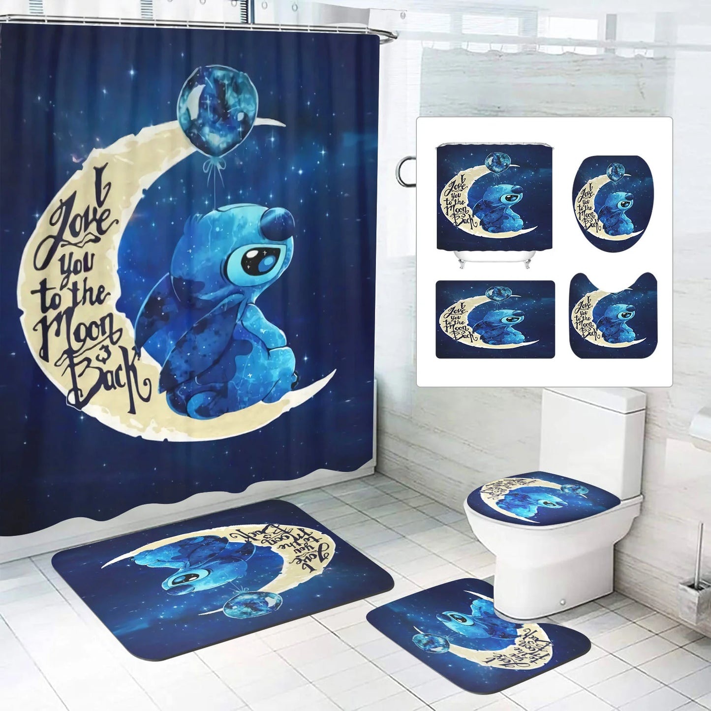Luxury Stitch Cartoon Bathroom Mat Set – Waterproof & Non-Slip