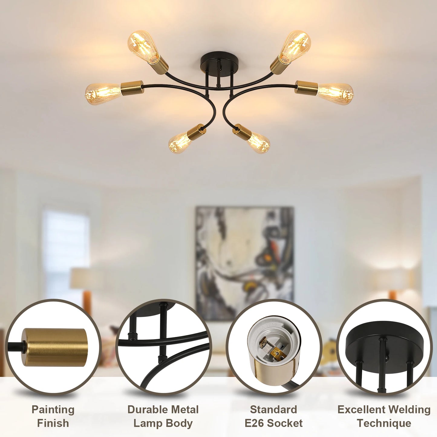 6-Light Black & Gold Sputnik Chandelier