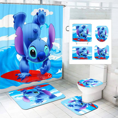 Luxury Stitch Cartoon Bathroom Mat Set – Waterproof & Non-Slip