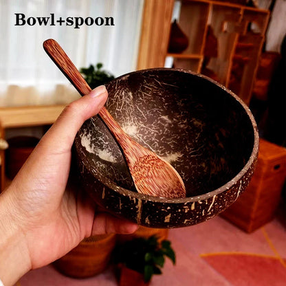 Natural Coconut Wood Bowl & Spoon Set