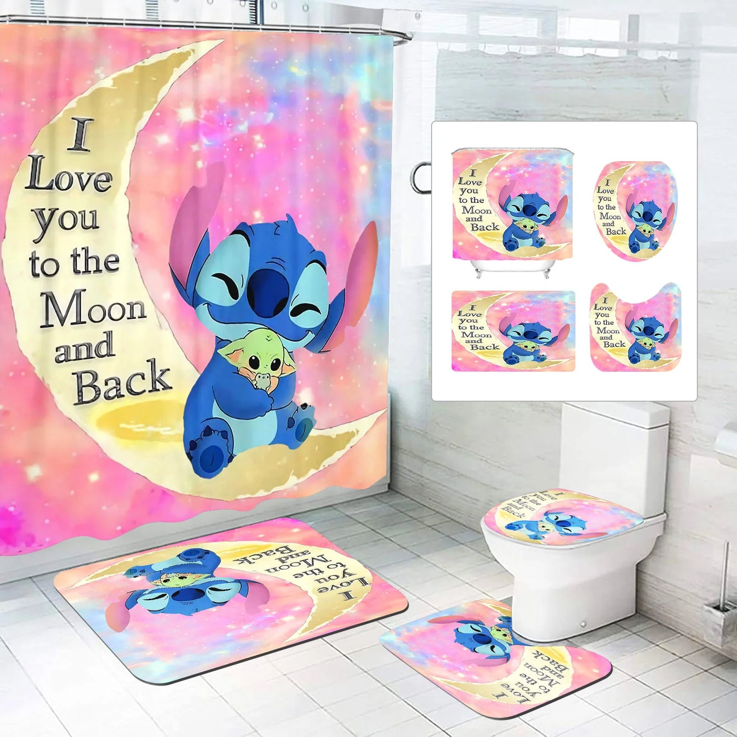 Luxury Stitch Cartoon Bathroom Mat Set – Waterproof & Non-Slip
