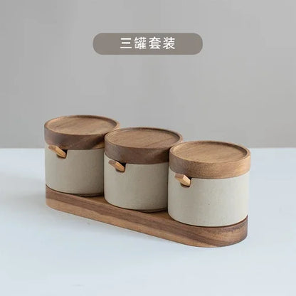 Japanese Ceramic Spice Jar Set – With Lids & Spoons