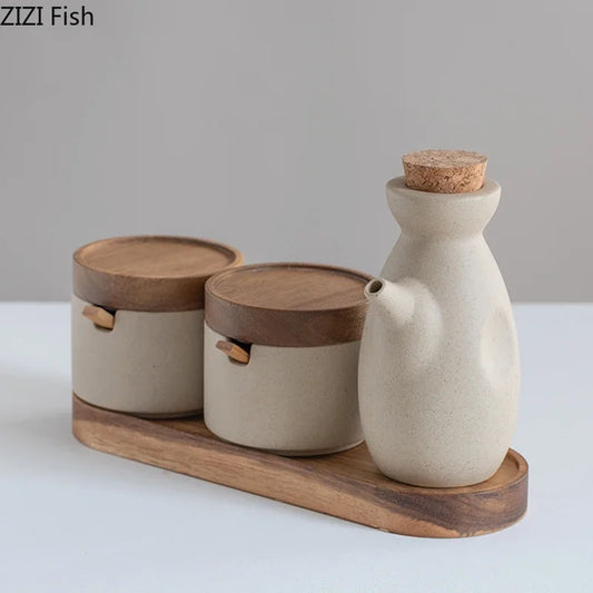 Japanese Ceramic Spice Jar Set – With Lids & Spoons