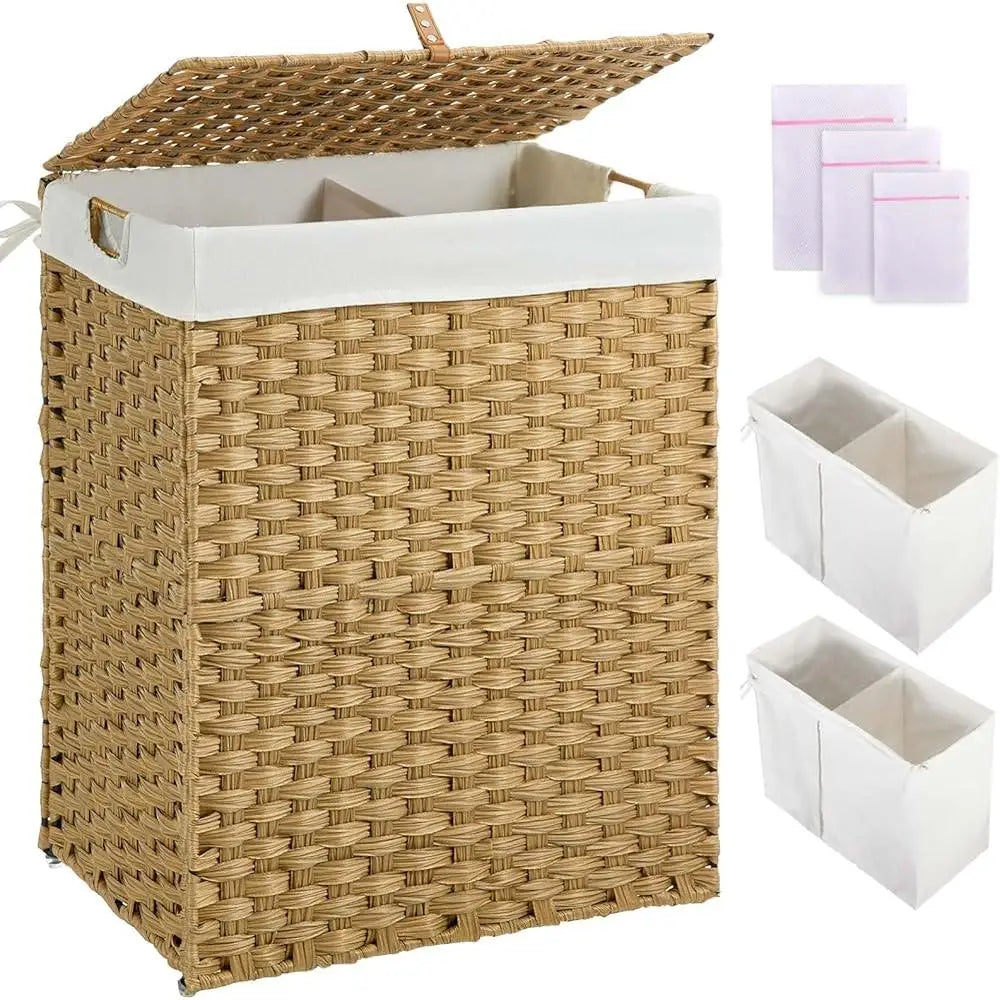 110L Handwoven Rattan Laundry Hamper with Lid