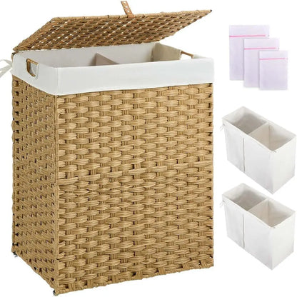 110L Handwoven Rattan Laundry Hamper with Lid