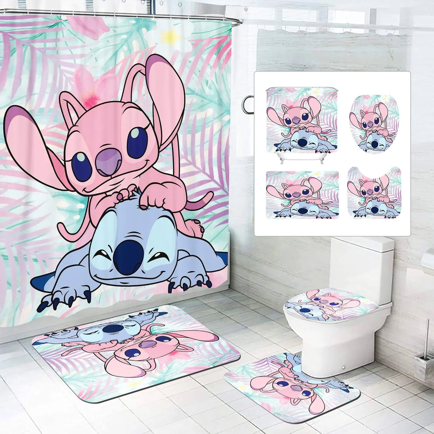 Luxury Stitch Cartoon Bathroom Mat Set – Waterproof & Non-Slip
