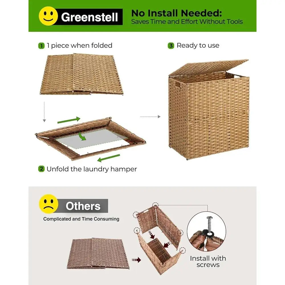 110L Handwoven Rattan Laundry Hamper with Lid