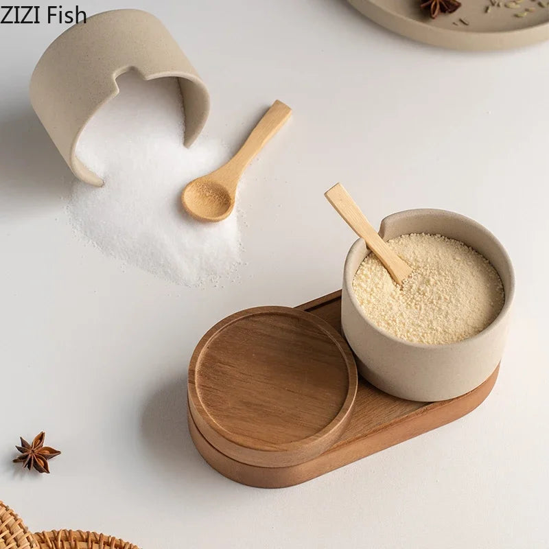 Japanese Ceramic Spice Jar Set – With Lids & Spoons