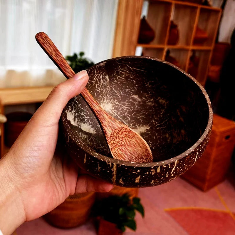 Natural Coconut Wood Bowl & Spoon Set
